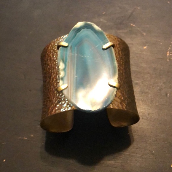 Jewelry - Statement cuff gold bracelet with real rock/stone